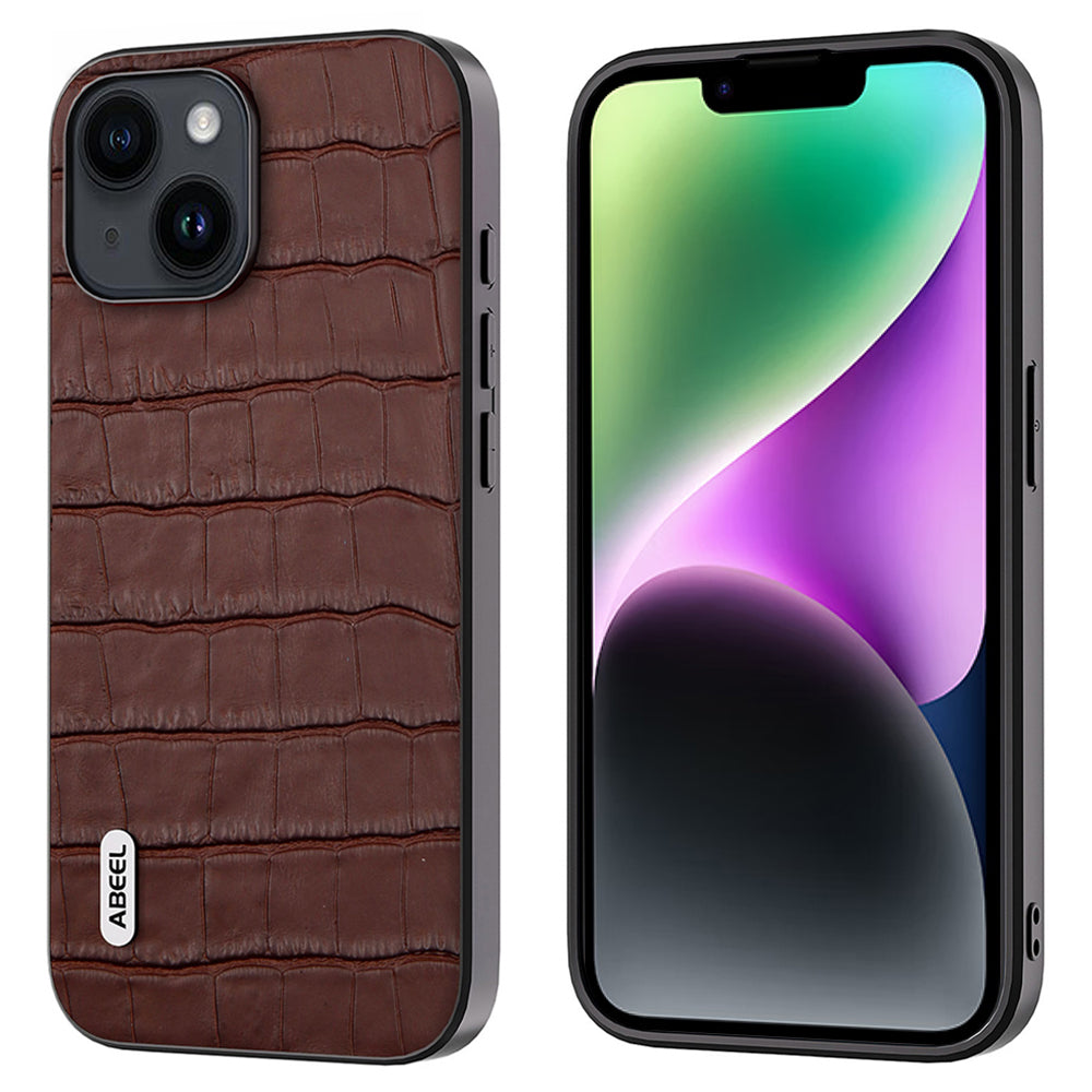 ABEEL Til iPhone 14 Plus Anti-drop Crocodile Texture Telefon Case Koskind Læder TPU PC Hybrid Cover ABEEL Til iPhone 14 Plus Anti-drop Crocodile Texture Telefon Case Koskind Læder TPU PC Hybrid Cover